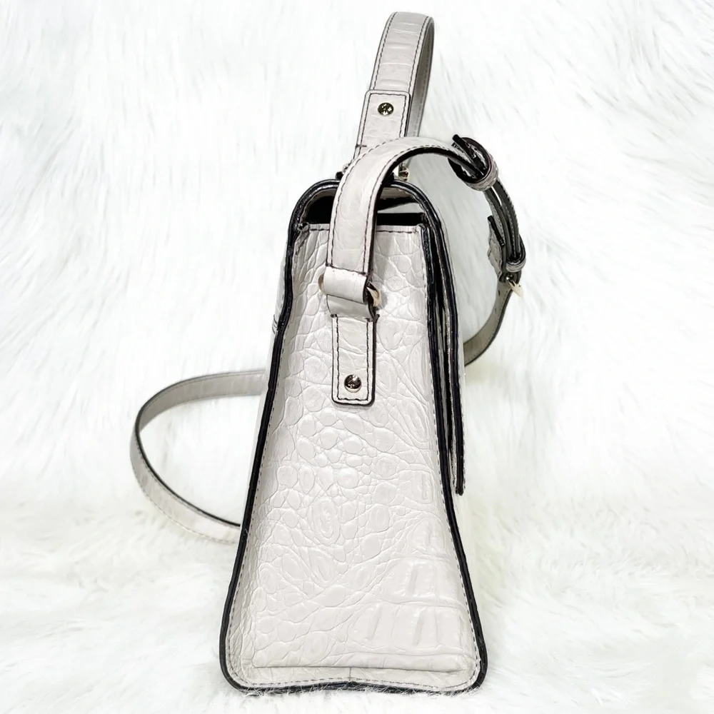 SOLD-Kate Spade Croc Leather Medium Satchel Handbag, Cream Ivory Beige - Picture 7 of 12
